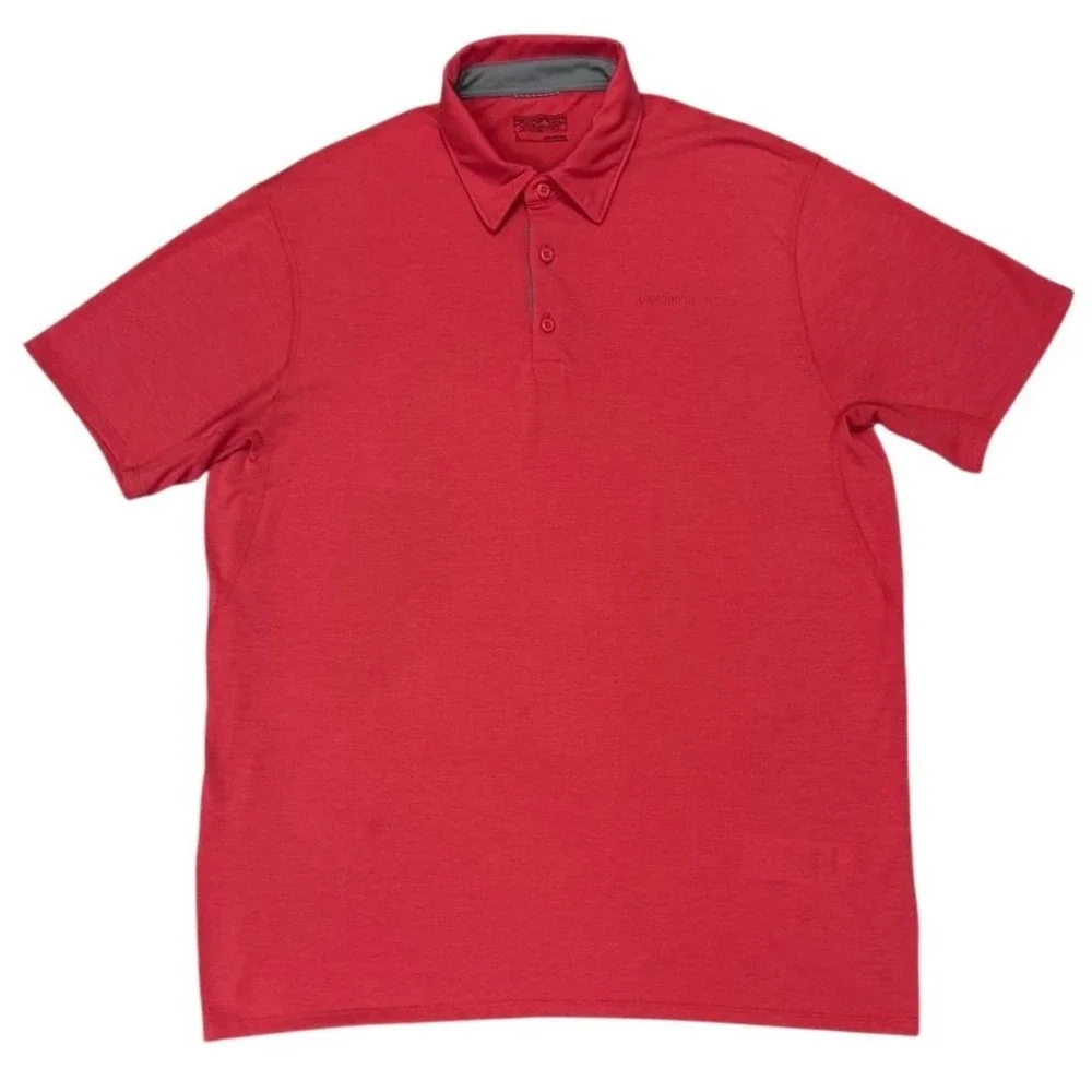 Patagonia Cactusflats Polo Shirt Mens L Static Red Tencel Blend Outdoor Casual - Picture 2 of 9
